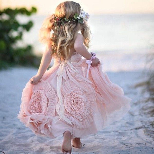 Country lace flower girl dress. The cotton lining and flowers can be burlap color like in the picture