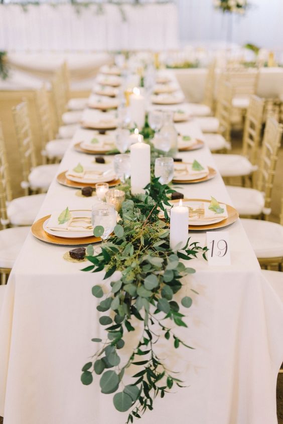 Rose Gold Centerpiece Wedding Ideas with greenery 