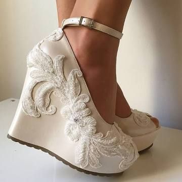  16 White Wedge Wedding Shoes with Brilliant Details 