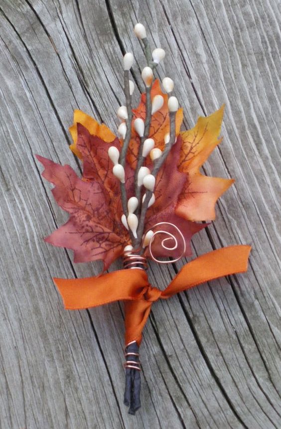 Fall Wedding Boutonniere Maple & Twigs by TellableDesign