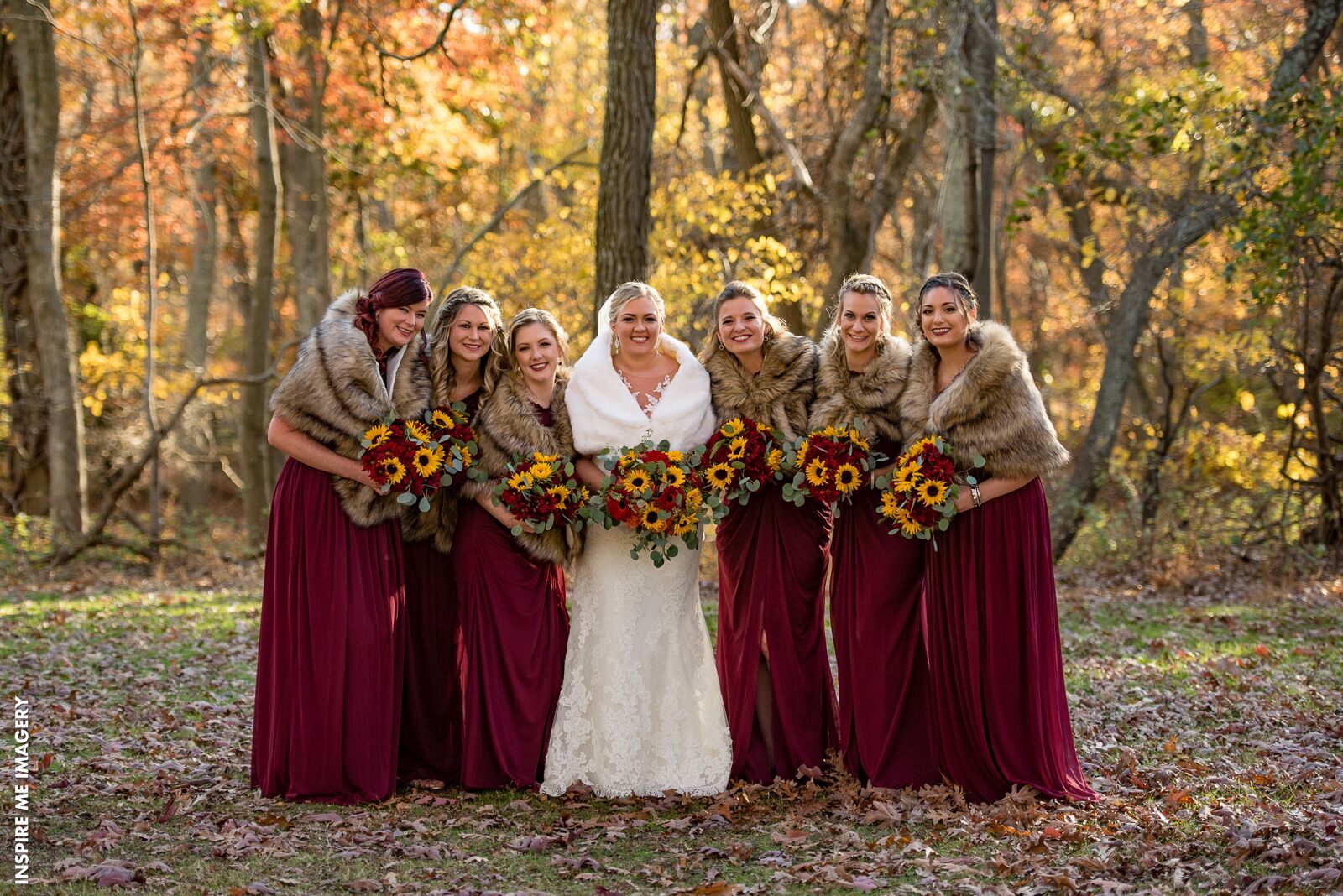 Bold Fall Wedding Colors bride and bridesmaids