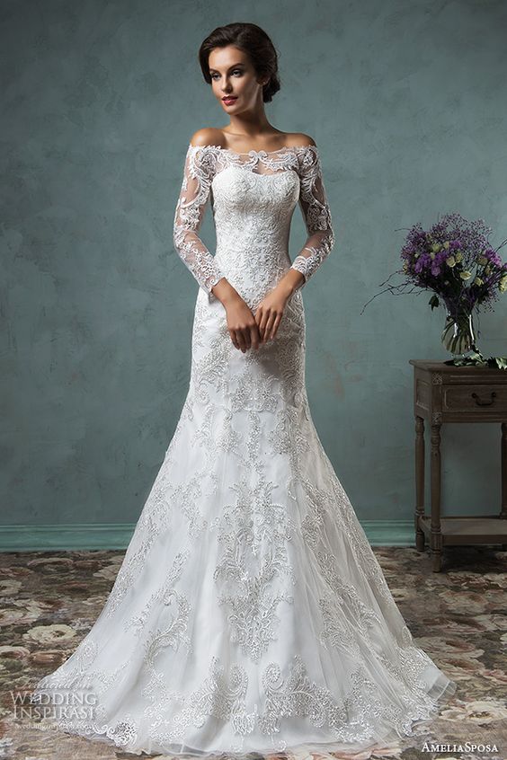  Amelia Sposa Wedding Dresses Lace Long Sleeves 