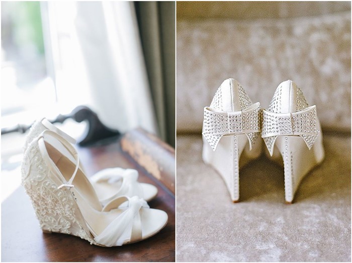 White Wedge Wedding Shoes with Brilliant Details