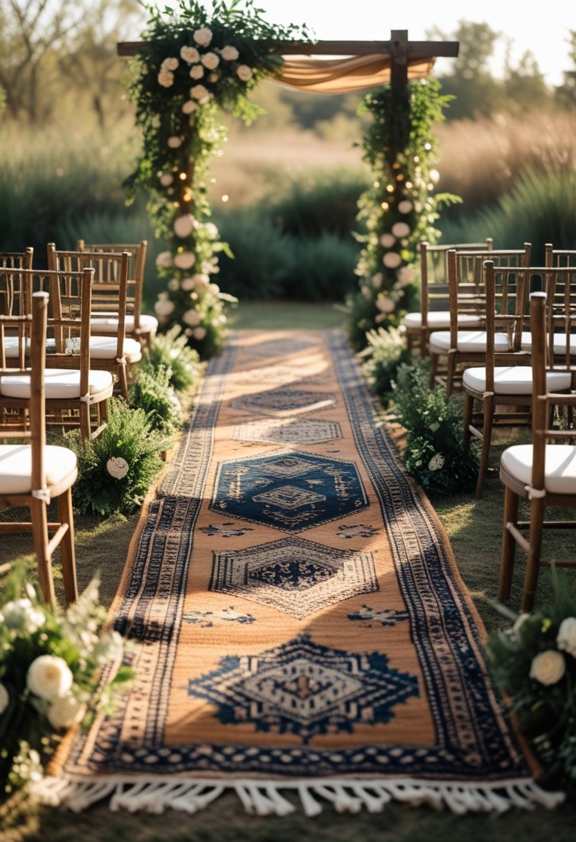 Boho Layered Rug Ceremony Aisle