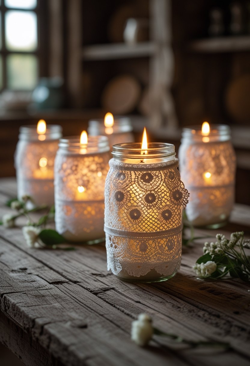 Lace-Wrapped Mason Jars