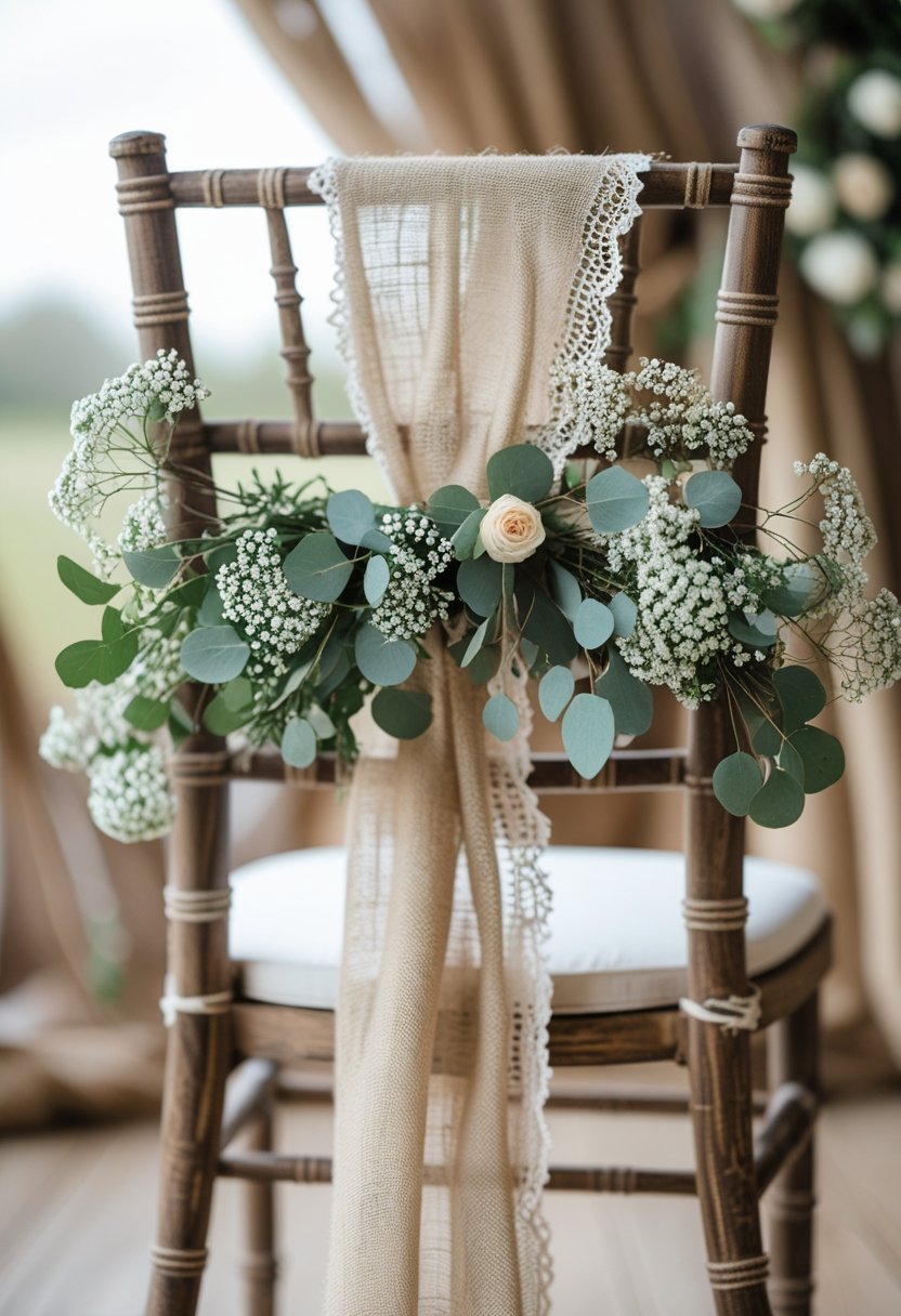 Lace and Burlap Chair Decorations