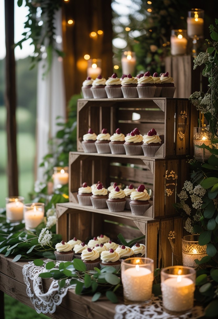 Rustic Dessert Table with Wooden Displays