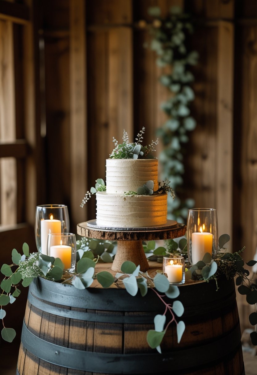 Whiskey Barrel Cake Table
